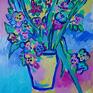 obraz olejny kolorowe kwiaty w wazonie - obrazy na zamówienie malarstwo współczesne ekspresjonizmu