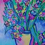 niebieskie obrazy na zamówienie obraz olejny kolorowe kwiaty w wazonie do salonu