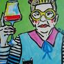 obraz babcia z lamką wina - obrazy industrial na zamówienie