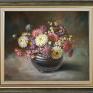 astry, kwiaty w wazonie, ręcznie malowany obraz olejny