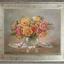 Róże, Kwiaty, Bukiet w wazonie, ręcznie malowany obraz olejny, L. Olbrycht oryginalny produkt