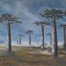 niebieskie pejzaż aleja baobabów, obraz olejny na płótnie sawanna