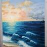 turkusowe pejzaż morski wschód słońca" - obraz olejny na płótnie, statek morze