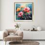 Granatowy obraz kwiaty i motyle - wydruk artystyczny 50x50 cm - plakat z piwoniami