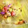 Lili Arts Obraz - Koliber, kwiaty - wydruk na płótnie owoce