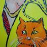 żółte portret zwierzaka obraz olejny dama z wyjątkowym rudym kotkiem obrazy industrial
