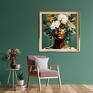 portret z kwiatami - obraz czarnoskóra - wydruk na płótnie 50x50 cm afrykanska portrety kobiety