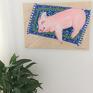 Szczęśliwa świnka na dywanie oryginał obraz akrylowy