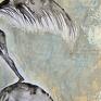 Trzepot piór, oryginalny obraz w technice mieszanej, collage - malowany ręcznie