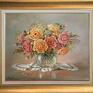 Róże, Kwiaty, Bukiet w wazonie, ręcznie malowany obraz olejny, L. Olbrycht nowoczesny salon oryginalny produkt