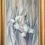Białe Irysy, ręcznie malowany obraz olejny, L. Olbrycht - oryginalny prezent kwiaty sztuka