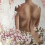 gustowne duże obrazy kobieta i kwiaty subtelny akt abstrakcja 100x100 cm