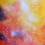 galaktyka w czerwieni, pomarańczu i fiolecie - abstrakcyjny obraz olejny technika kosmos