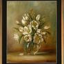 obraz olejny ręcznie malowany białe tulipany - L
