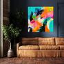 Annsayuri ART Kolorowa - turkusowy abstrakcyjny - wydurk na płótnie 50x50 cm - ekspresyjna