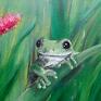 żaba plakat obraz stukturalny kwietna łąka olej płótno 40x40 kwiaty zieleń