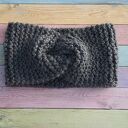 Ciemnoszara opaska turban twist na drutach - 65% wełna i 35% alpaka