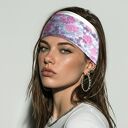 Miękka opaska dzianinowa na podszewce - boho w kwiaty do codziennych stylizacji