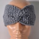 Wełniana opaska turban twist szaro-niebieska z 65% wełny i 35% alpaki - ręcznie robiona