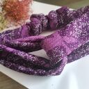 Opaska fioletowa turbanowa boho-folk - uniwersalna (rękodzieło) z etno frędzlami
