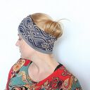 Wiosenna opaska koronkowa handmade w odcieniach granatu i szarości