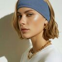 opaska wiosenna szeroka niebieska dzianinowa podwójna mocno trzyma się głowy rozmiar 55x56 cm Box E1