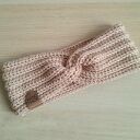 Ciepła beżowa opaska z wełną merino handmade - szydełkowa