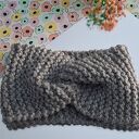 Ręcznie robiona opaska turban twist szaro-turkusowa z wełny i alpaki