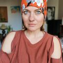 Szeroka dzianinowa opaska boho - kwiaty etno, rozmiar uniwersalny