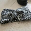 Ciepła, szeroka opaska turban z włóczki - czarna i popiel (Alba Design)
