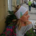 Opaska sportowa do jogi Boho w kwiaty - ręcznie robiona dzianina