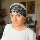 Opaska damska granatowo-szara koronkowa wiosenna na podszewce - rozmiar 57-58 cm
