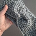 Wełniana opaska turban twist szaro-niebieska z 65% wełny i 35% alpaki - ręcznie robiona