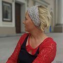 Ręcznie robiona opaska koronkowa boho folk z tyłu na gumkę - beżowa Ruda Klara