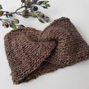 Opaska na głowę orzechowy brąz - szeroka wełniana turban handmade