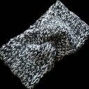 Ciepła, szeroka opaska turban z włóczki - czarna i popiel (Alba Design)