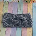 Wełniana opaska turban twist szaro-niebieska z 65% wełny i 35% alpaki - ręcznie robiona
