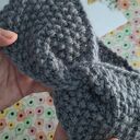 Wełniana opaska turban twist szaro-niebieska z 65% wełny i 35% alpaki - ręcznie robiona