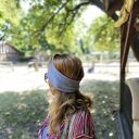 Szara opaska turbanowa uniwersalna z dzianiny - rękodzieło z frędzlami