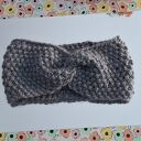 Wełniana opaska turban twist szaro-niebieska z 65% wełny i 35% alpaki - ręcznie robiona