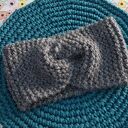 Ciemnoszara opaska turban twist na drutach - 65% wełna i 35% alpaka