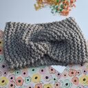 Ręcznie robiona opaska turban twist szaro-turkusowa z wełny i alpaki