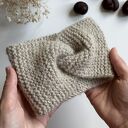 Wełniana opaska twist na głowę 100% alpaka - beżowa