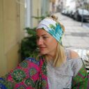 Opaska sportowa do jogi Boho w kwiaty - ręcznie robiona dzianina