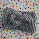 Ręcznie robiona opaska turban twist szaro-turkusowa z wełny i alpaki