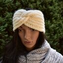 Wełniana opaska turban na głowę handmade w kolorze ecru