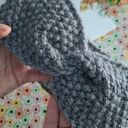Wełniana opaska turban twist szaro-niebieska z 65% wełny i 35% alpaki - ręcznie robiona