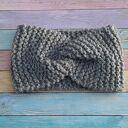 Ręcznie robiona opaska turban twist szaro-turkusowa z wełny i alpaki