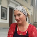Ręcznie robiona opaska koronkowa boho folk z tyłu na gumkę - beżowa Ruda Klara