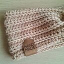 Ciepła beżowa opaska z wełną merino handmade - szydełkowa